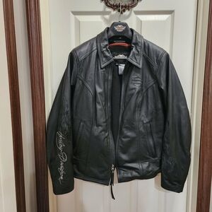 Harley-Davidson Black Leather Jacket with Signature Sleeve